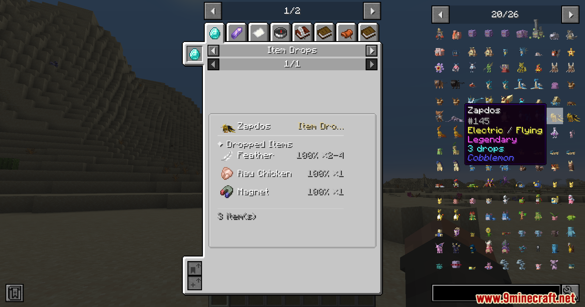 Viewing the item drops for the legendary Pokemon Zapdos