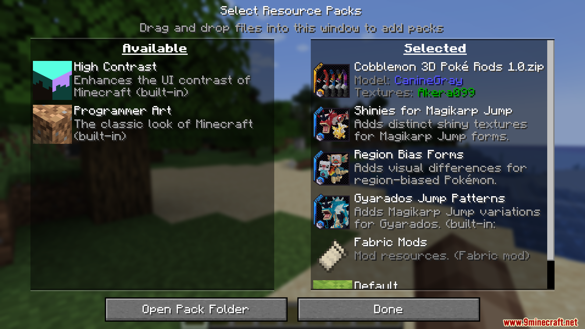 Selecting the Cobblemon 3D Poke Rods resource pack