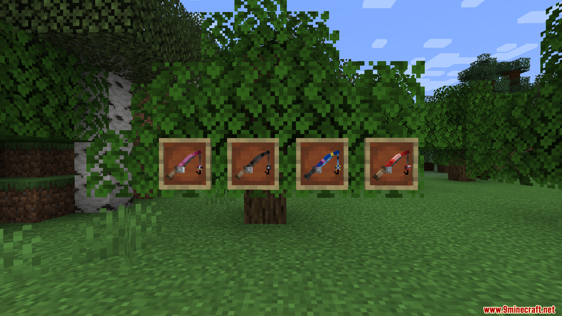 Four different 3D Poke Rods displayed in item frames