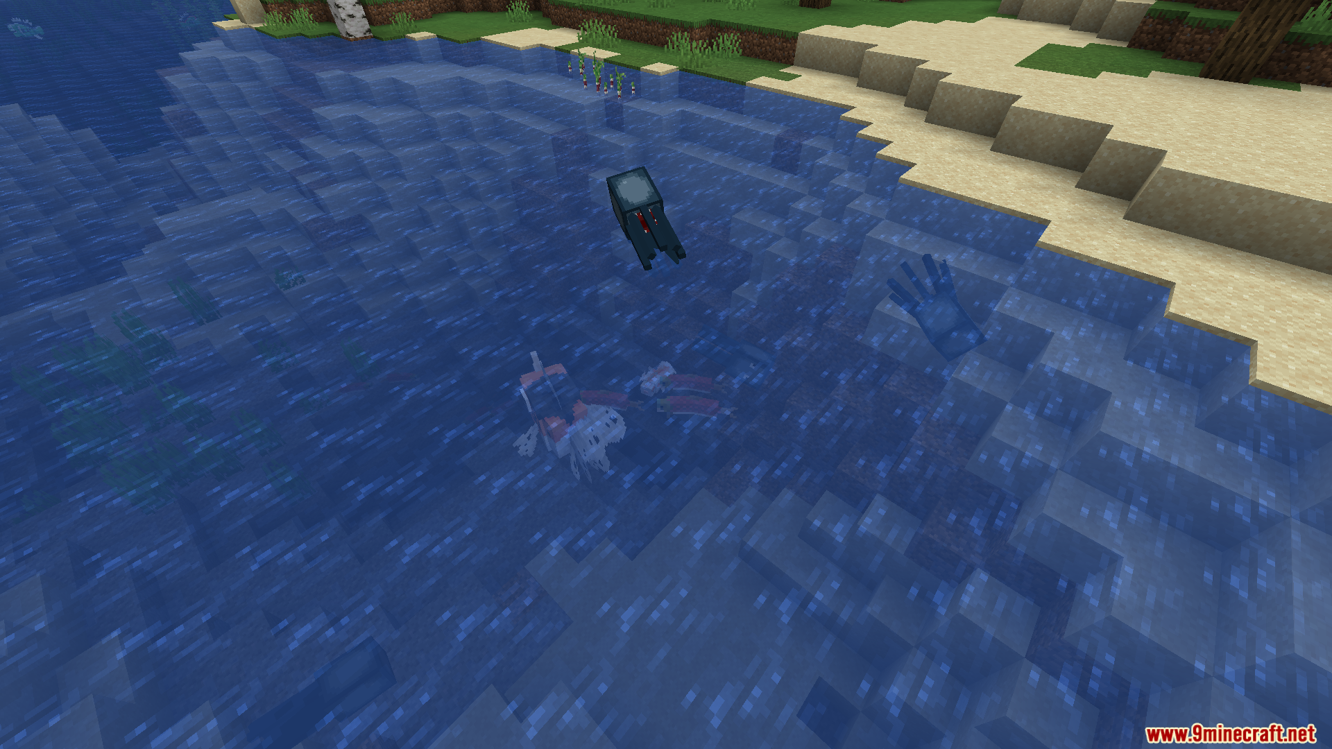 Magikarp and a blue Frillish swimming in the ocean