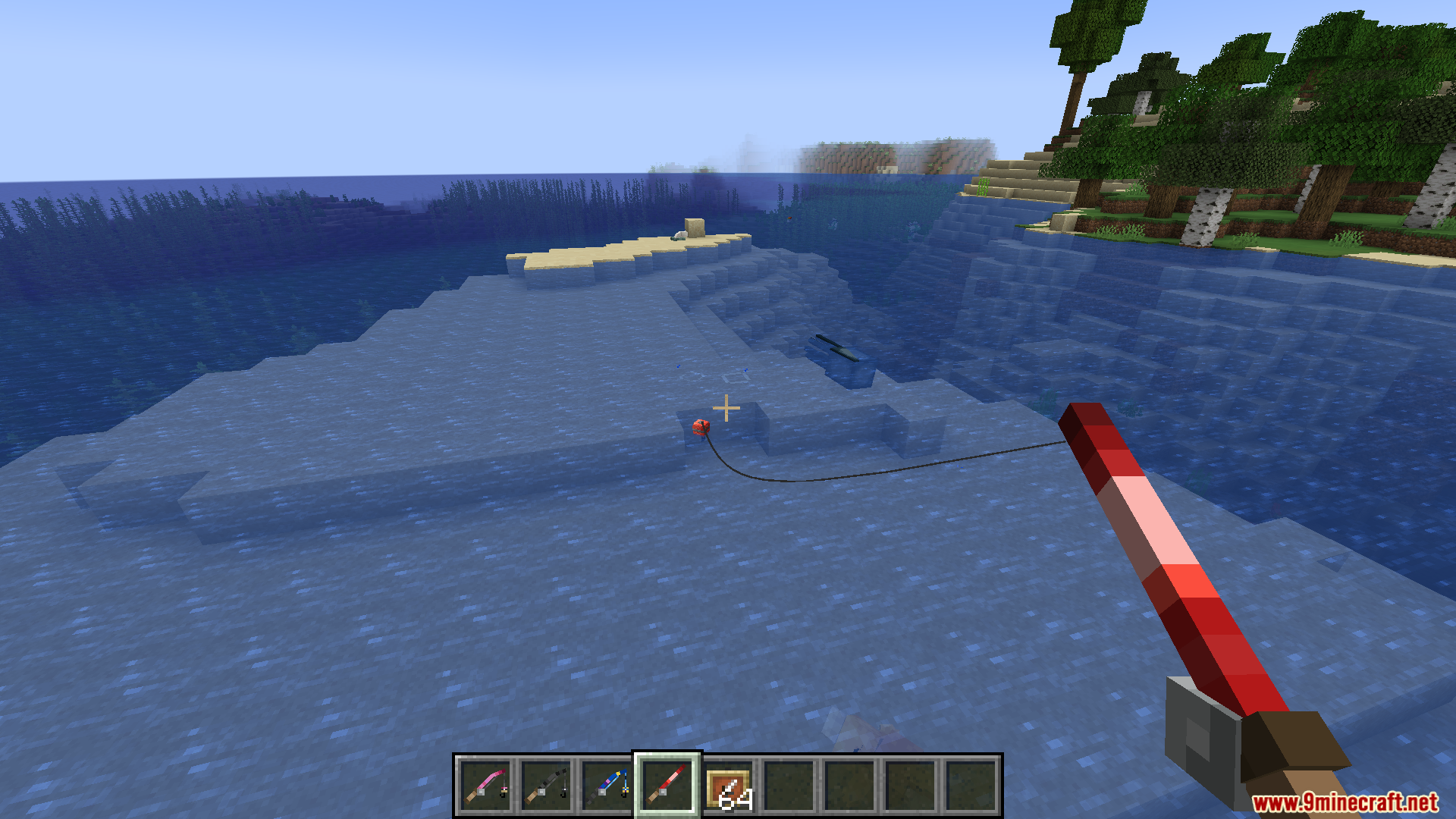 A player has cast a fishing rod into the ocean