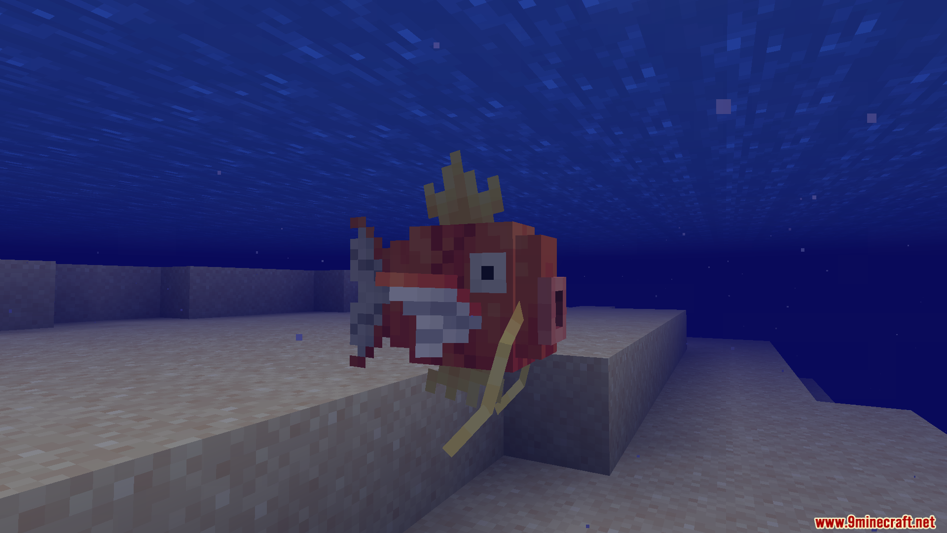 A Magikarp from the Cobblemon mod swimming in the ocean