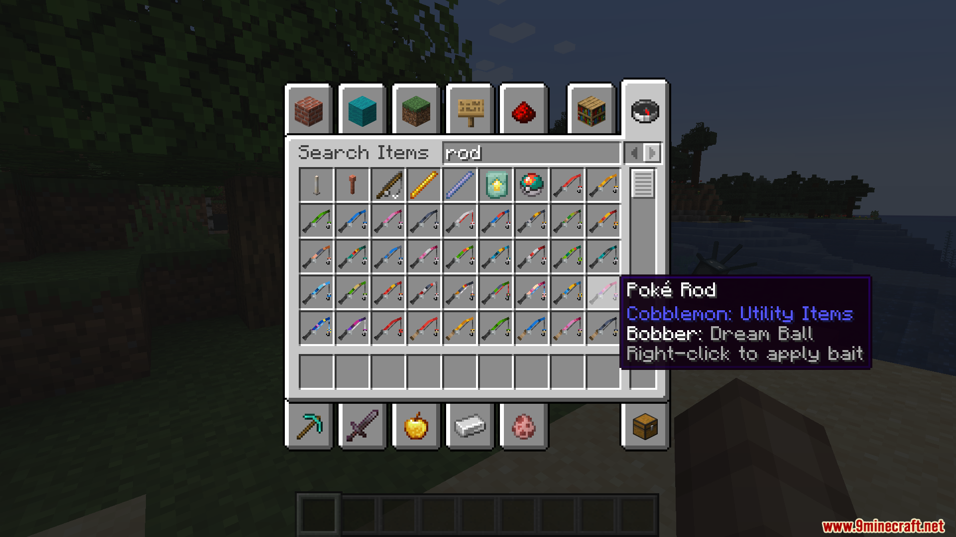 Various Poke Rods displayed in the creative inventory
