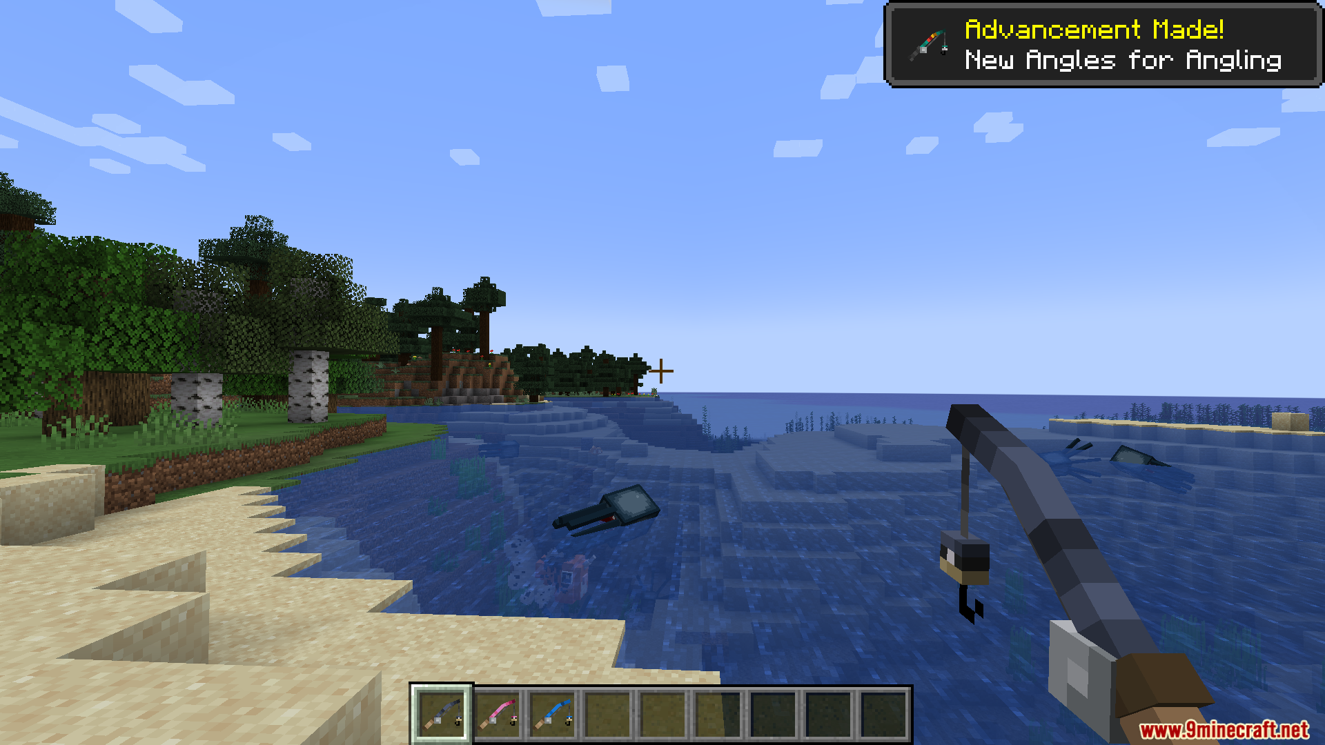 Player fishing in the ocean with a new rod