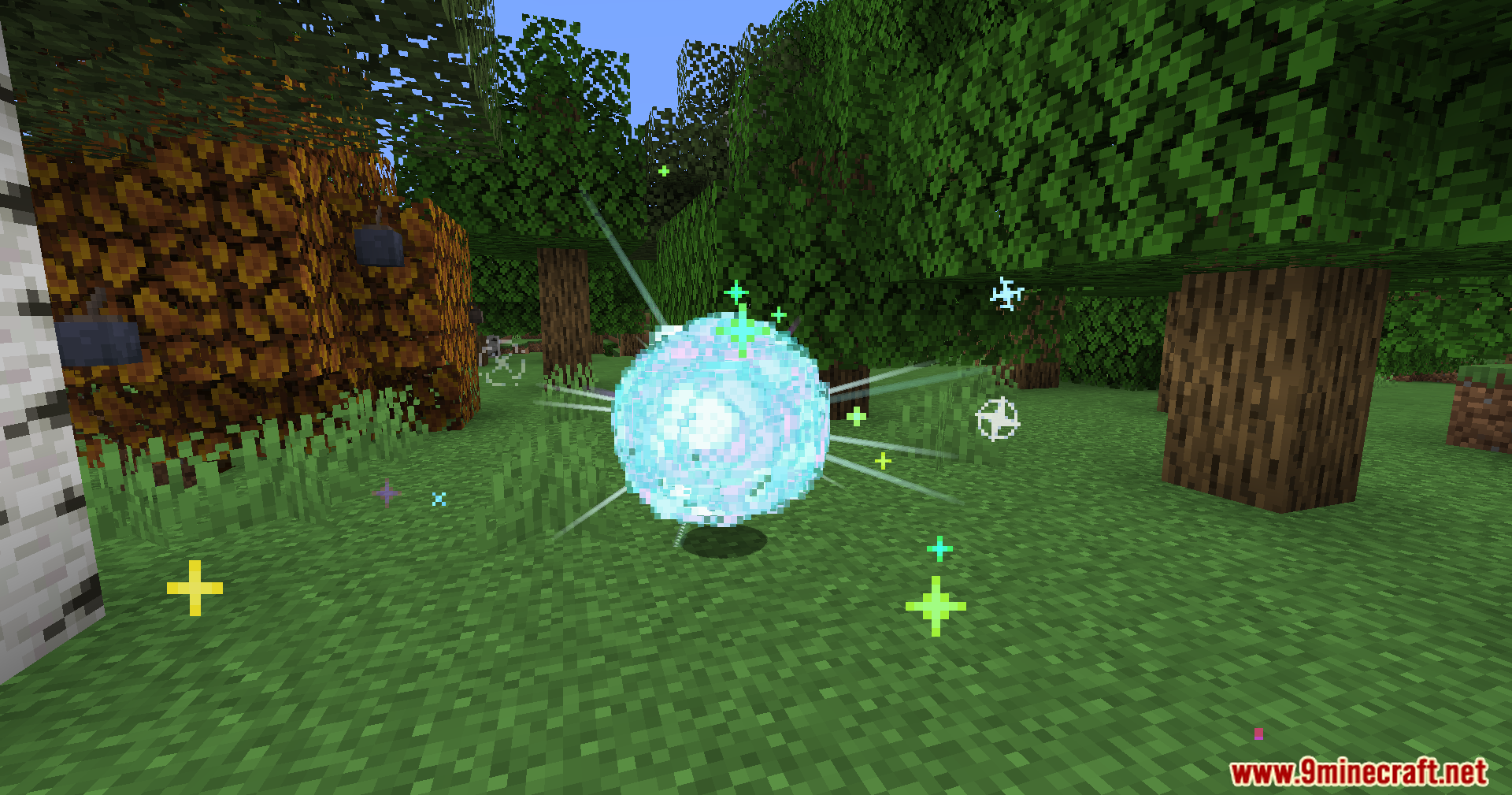 Cobblemon CRZ Moves Pokemon Mod Screenshot 11 Glowing blue energy sphere with sparkles floating in a forest