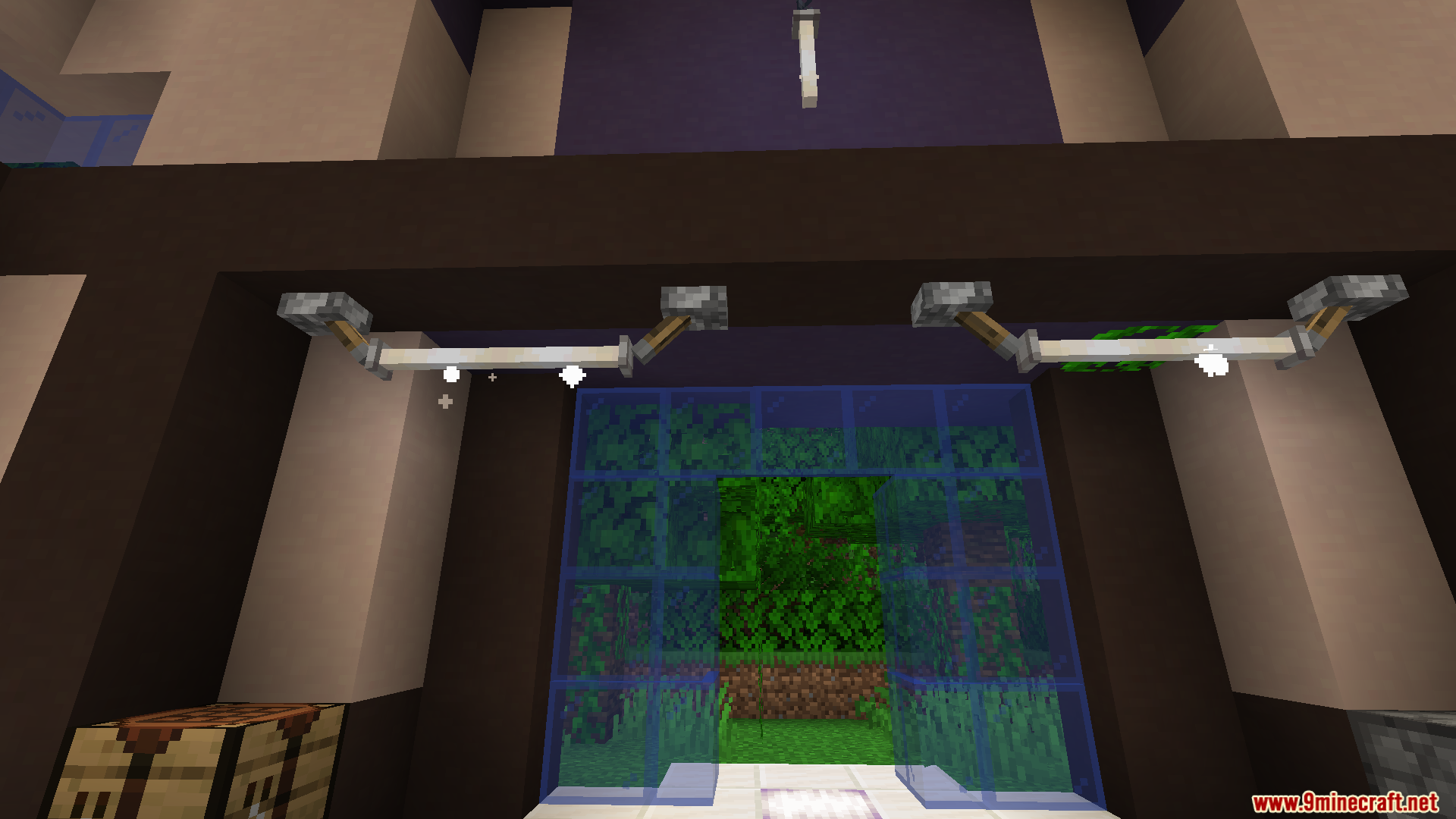 Cobblemon Poke Stops Mod Screenshot 7 Interior of a small rest area building with blue glass doors