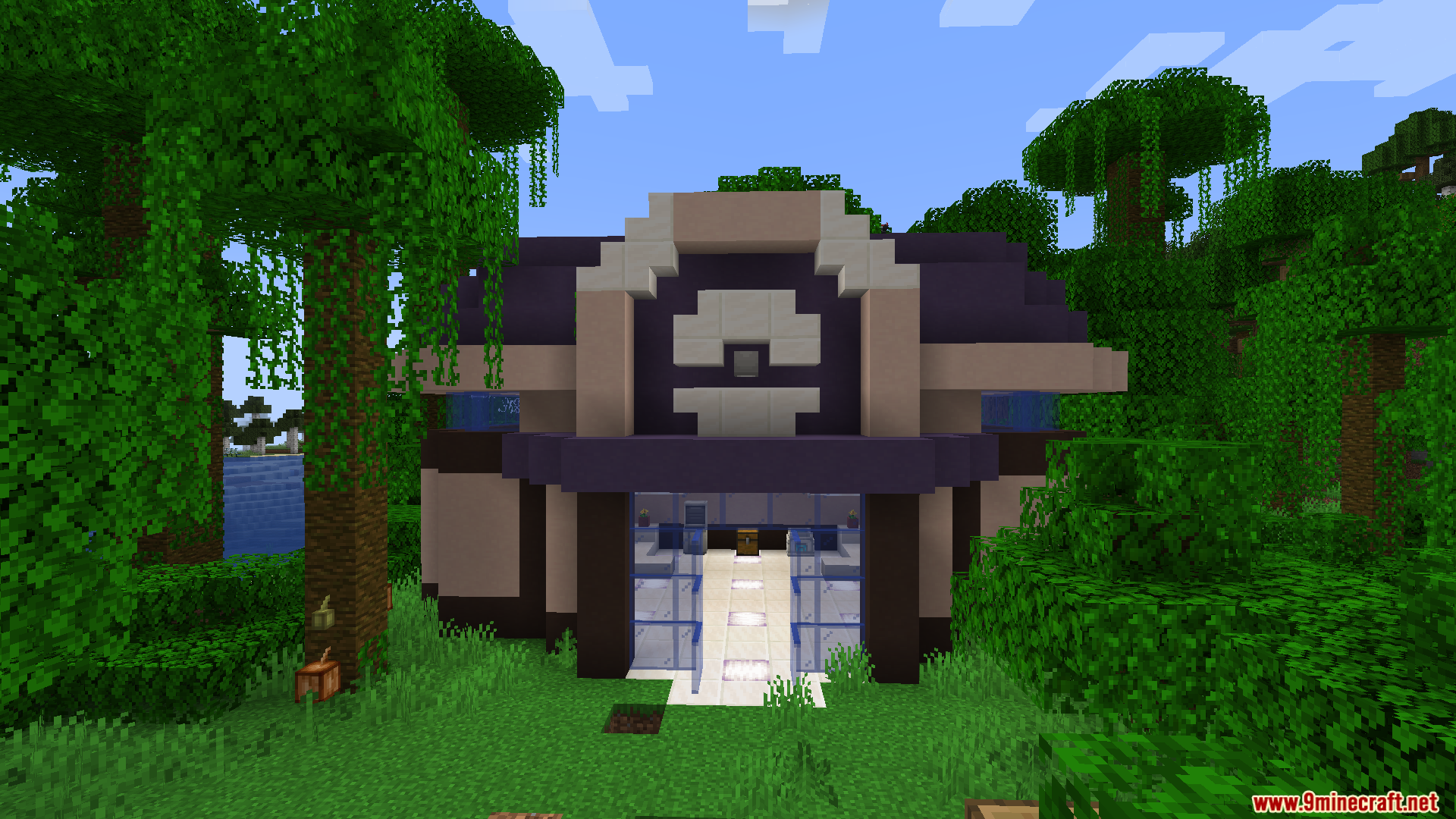 Cobblemon Poke Stops Mod Screenshot 9 Front view of a small healing station building located in a jungle biome