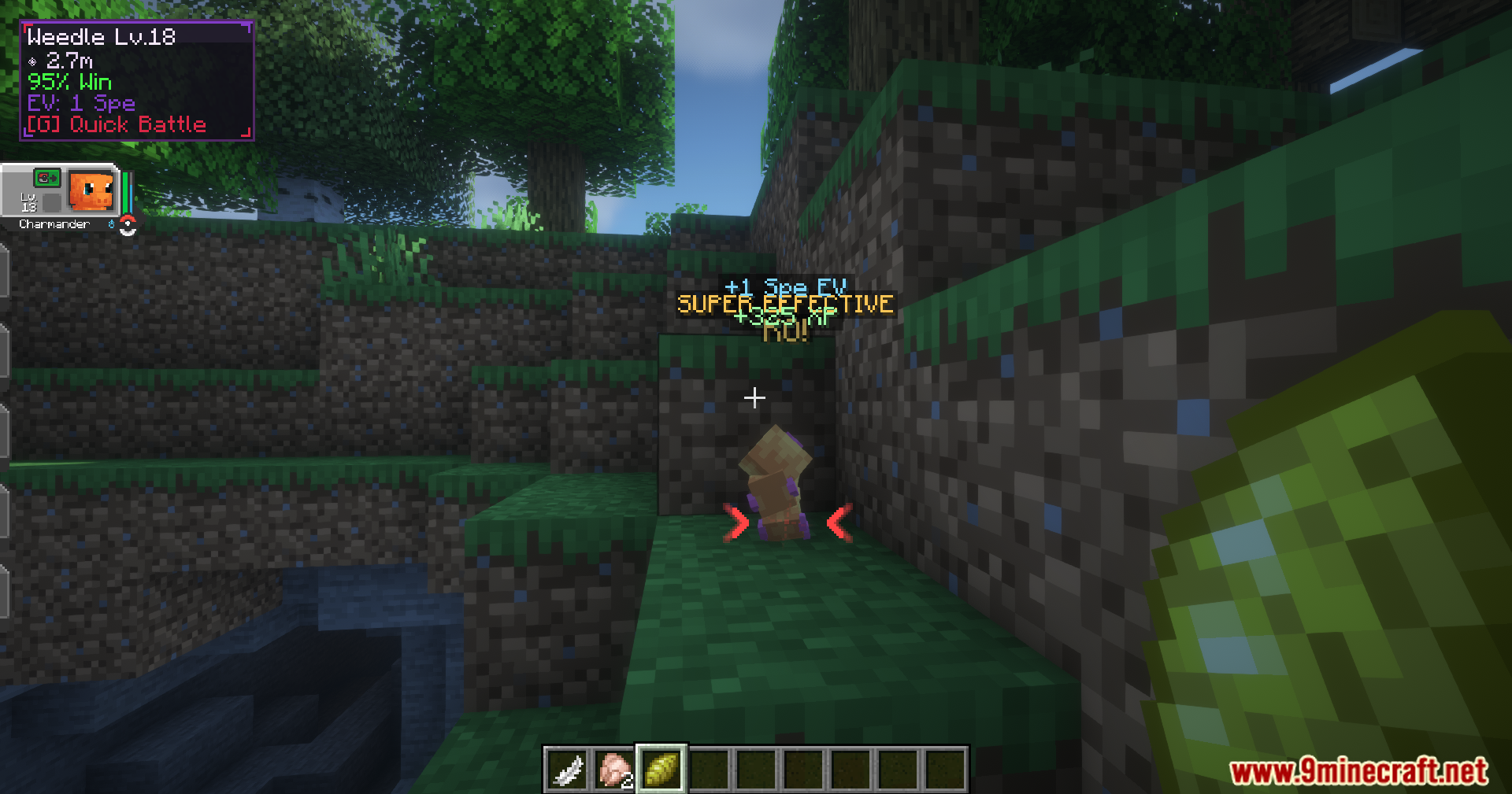 Cobblemon Quick Battle Mod Screenshot 14 Defeating a wild Weedle instantly with a super effective quick battle hit