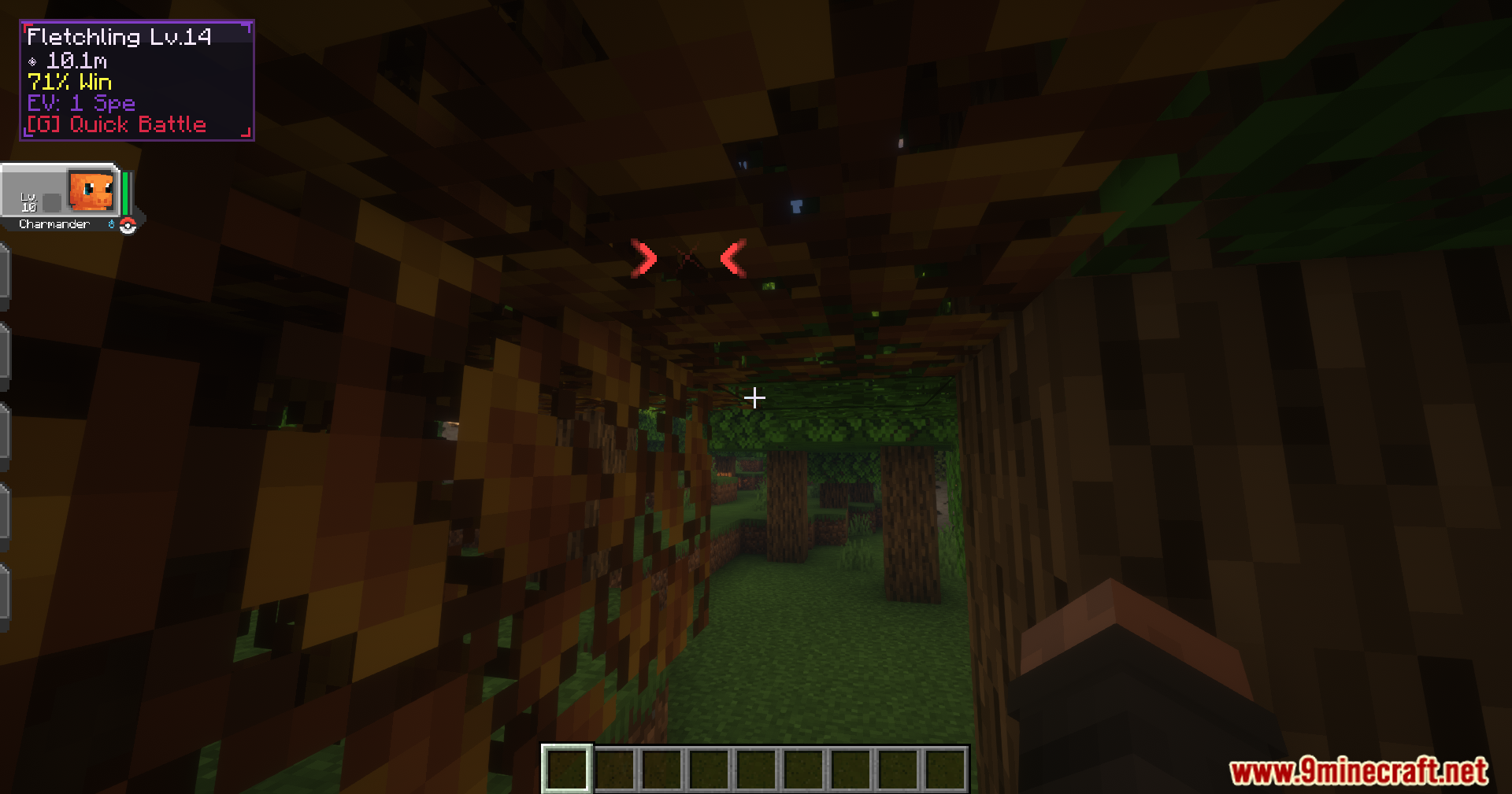 Cobblemon Quick Battle Mod Screenshot 2 Player targeting a wild Pokemon with an informative battle statistics overlay visible