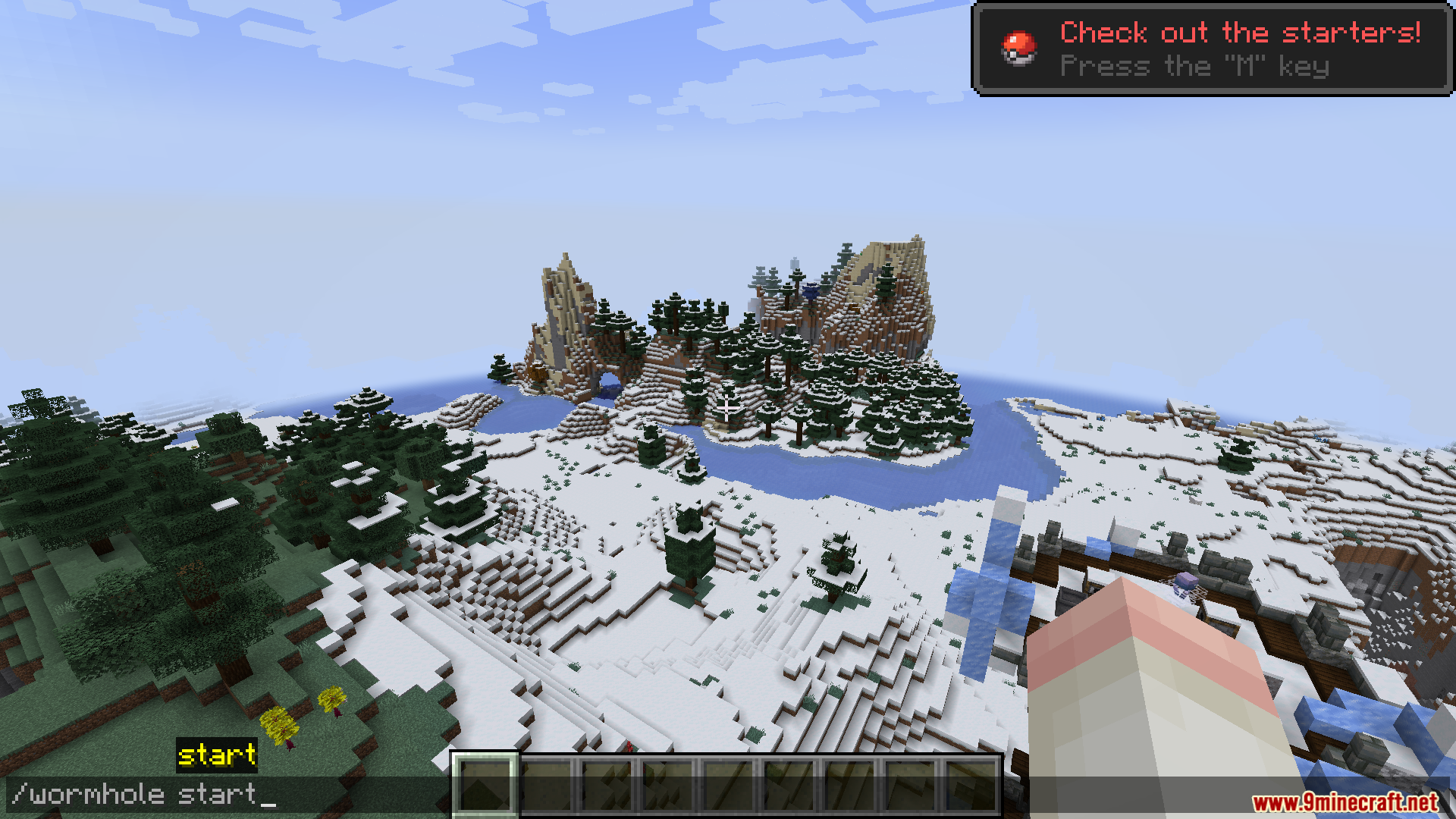Player entering a chat command to start an event in a snowy biome