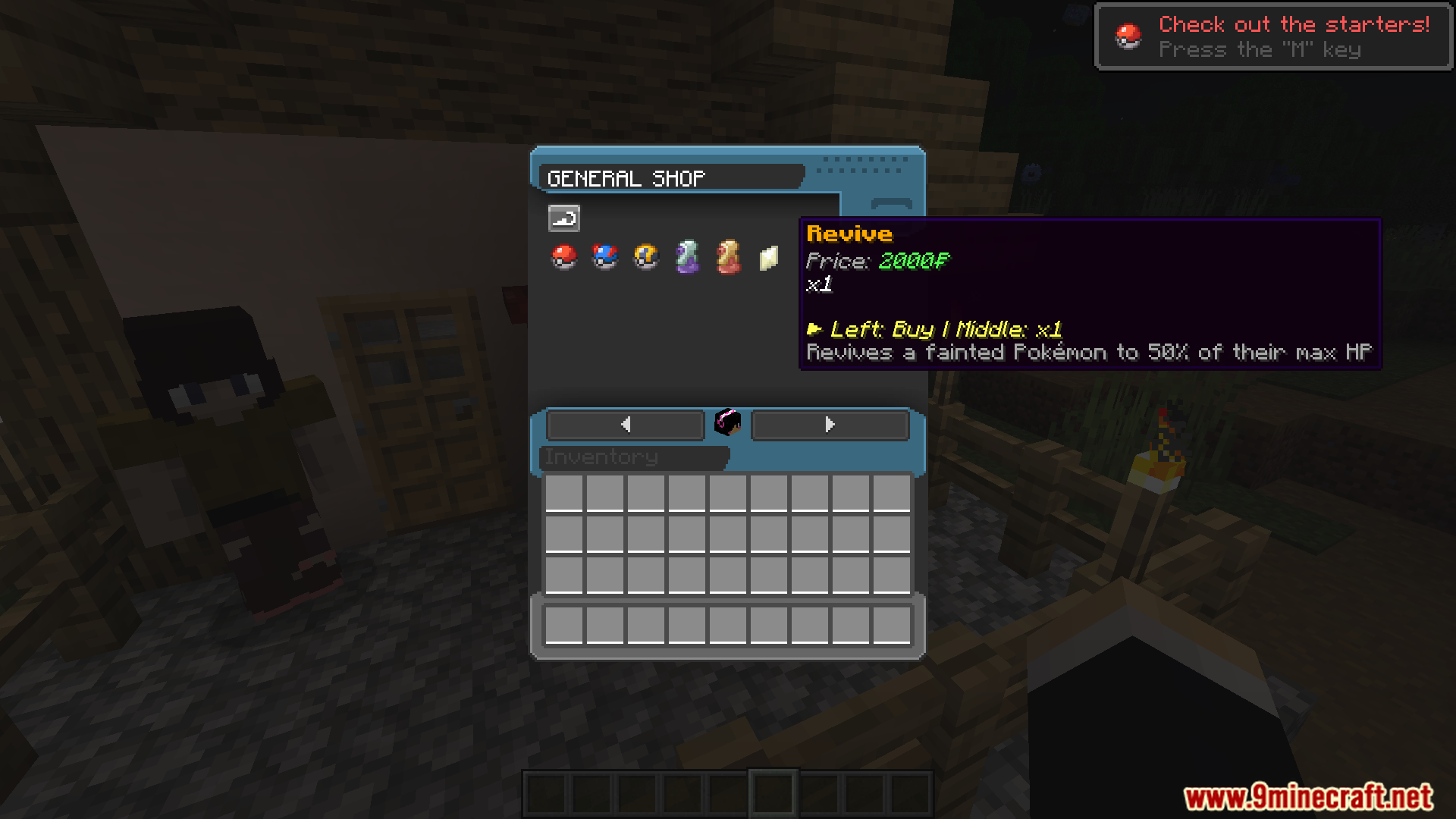 Cobblemoneconomy mod shop interface showing a Revive for sale