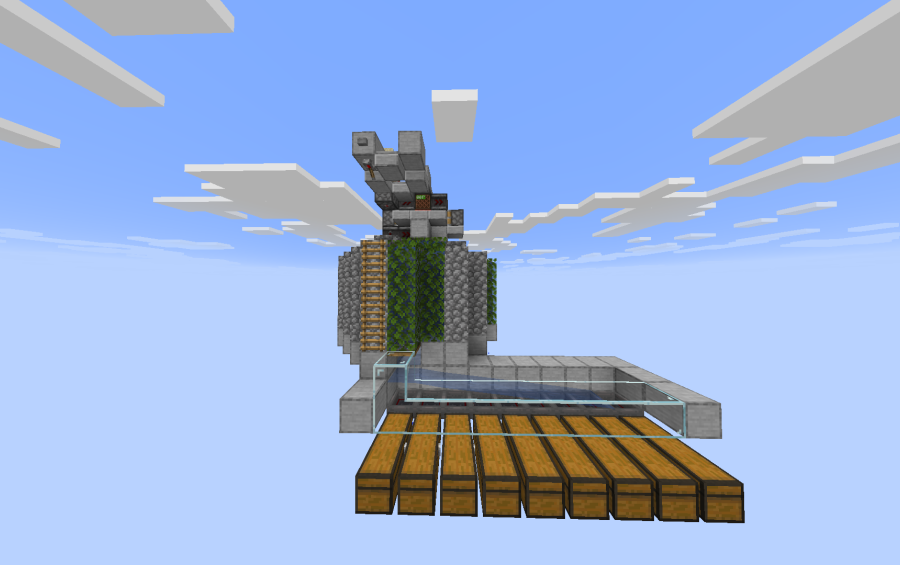 A schematic view of an automatic cobblestone generator farm with storage chests