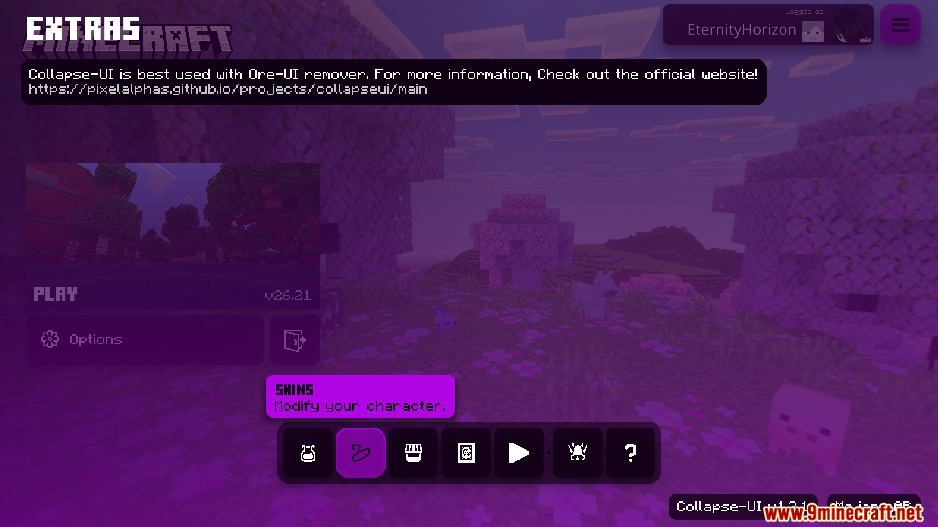 Collapse UI Texture Pack Screenshot 2 Extra menu overlay displaying helpful descriptions for character skins and game settings