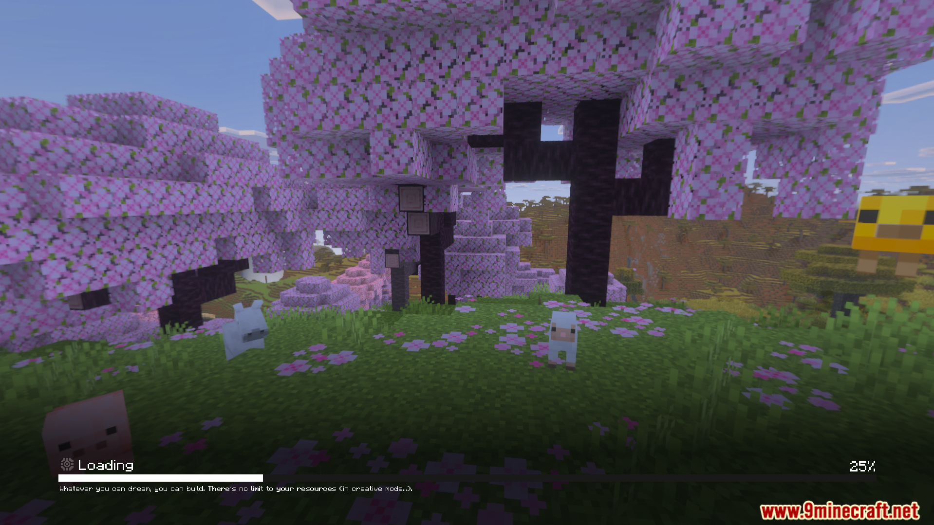 Collapse UI Texture Pack Screenshot 5 Loading screen with cherry blossom trees and animals