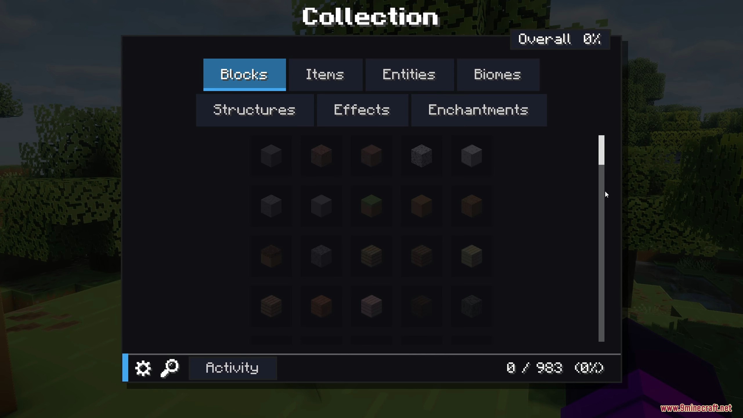 Collect Everything Mod Screenshot 1 The Collect Everything mod's block collection tracking menu
