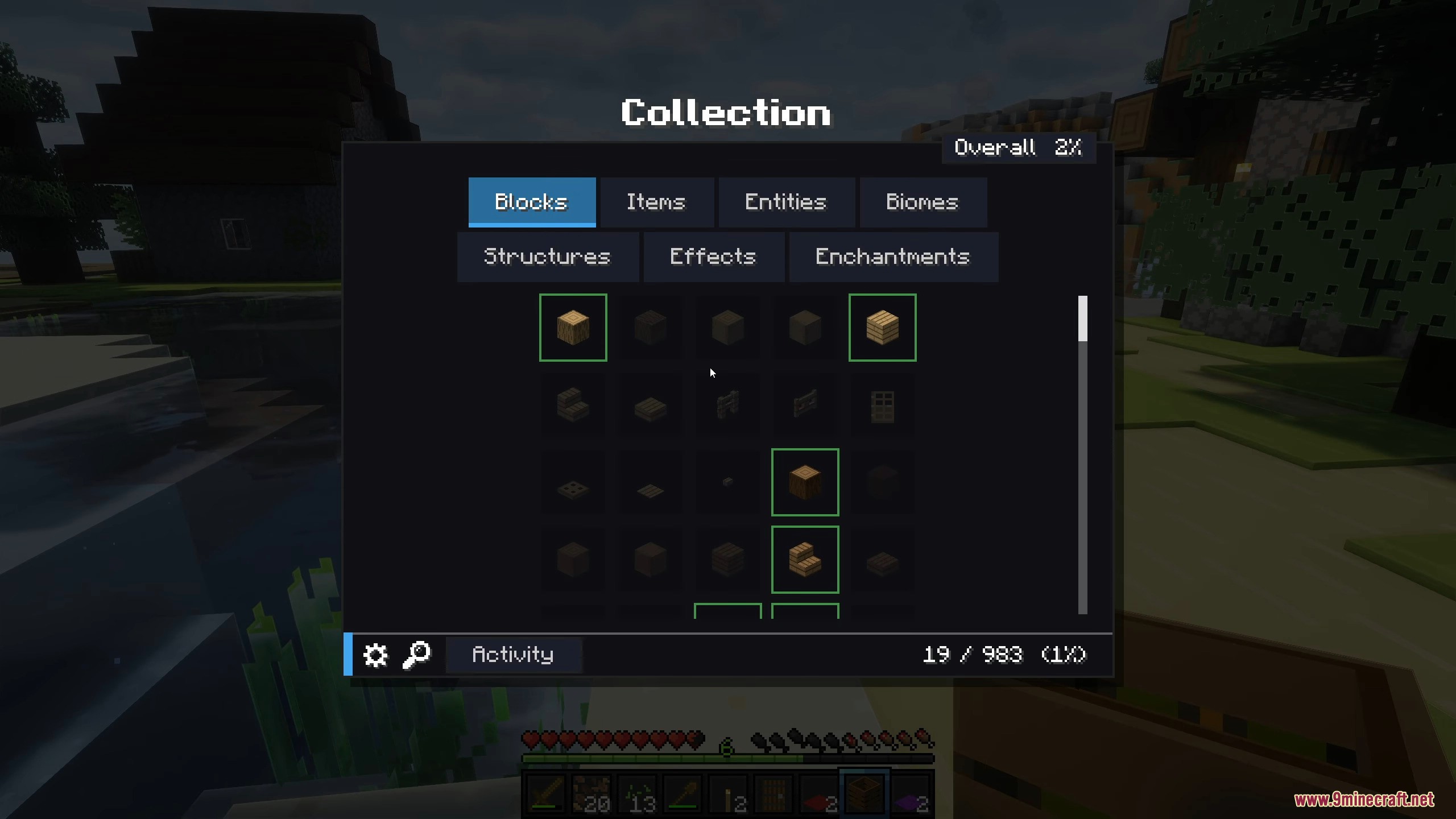 Collect Everything Mod Screenshot 14 Viewing the block collection progress in the mod's menu