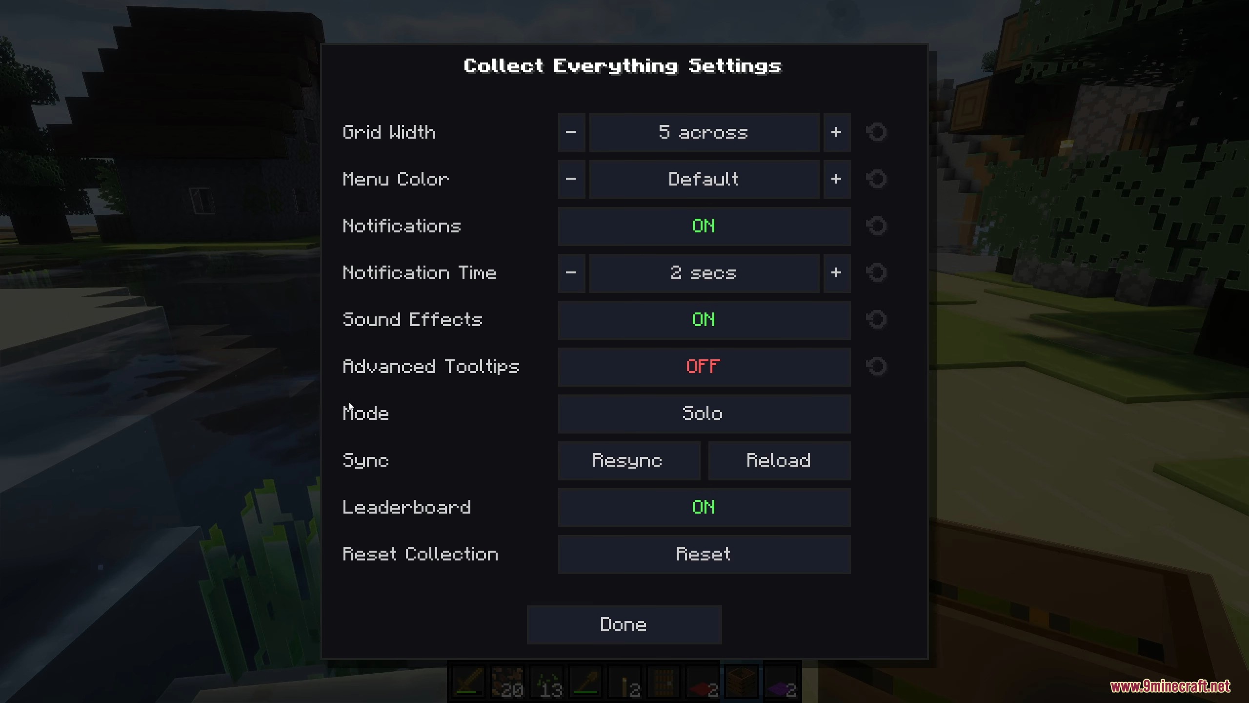 Collect Everything Mod Screenshot 15 Adjusting options in the Collect Everything mod's settings screen