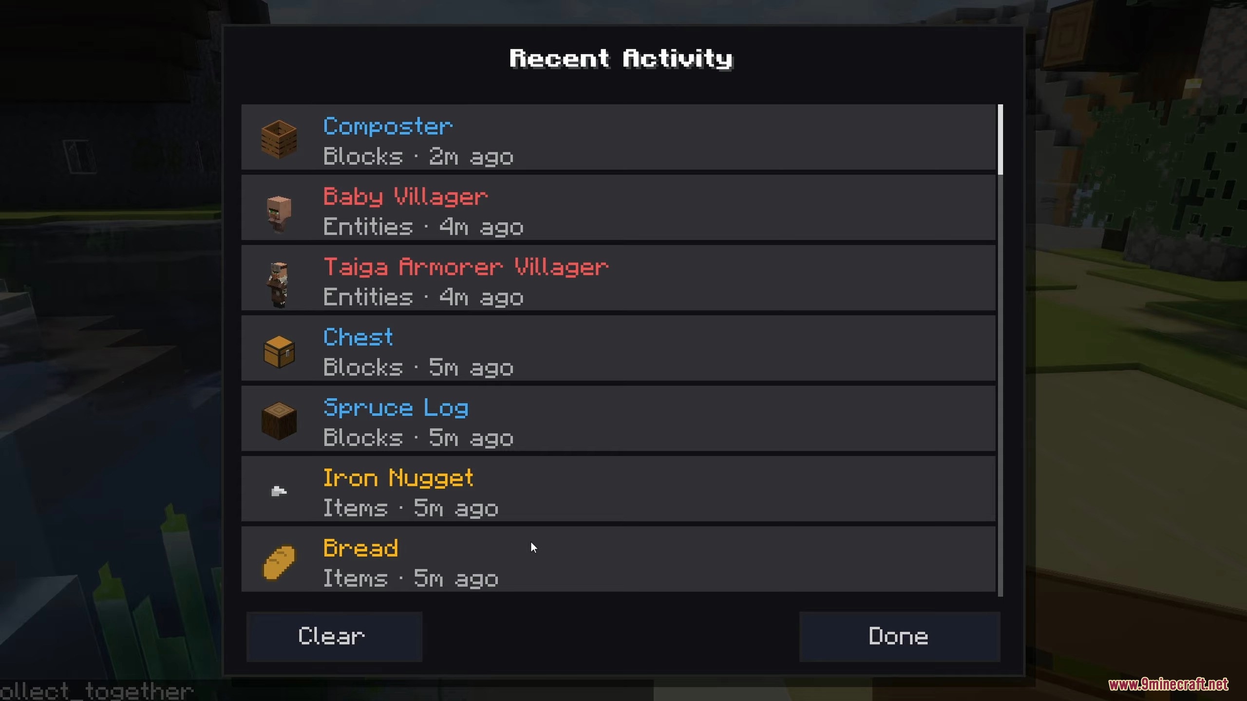 Collect Everything Mod Screenshot 16 Collect Everything mod recent activity tracking menu