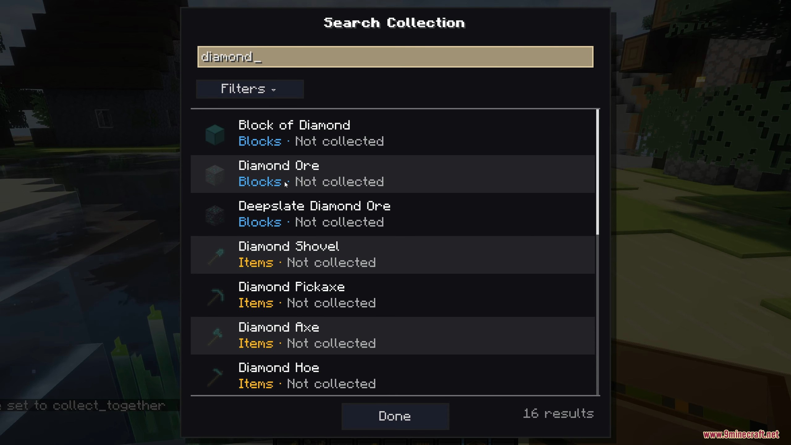 Collect Everything Mod Screenshot 17 Searching for uncollected diamond items in the collection