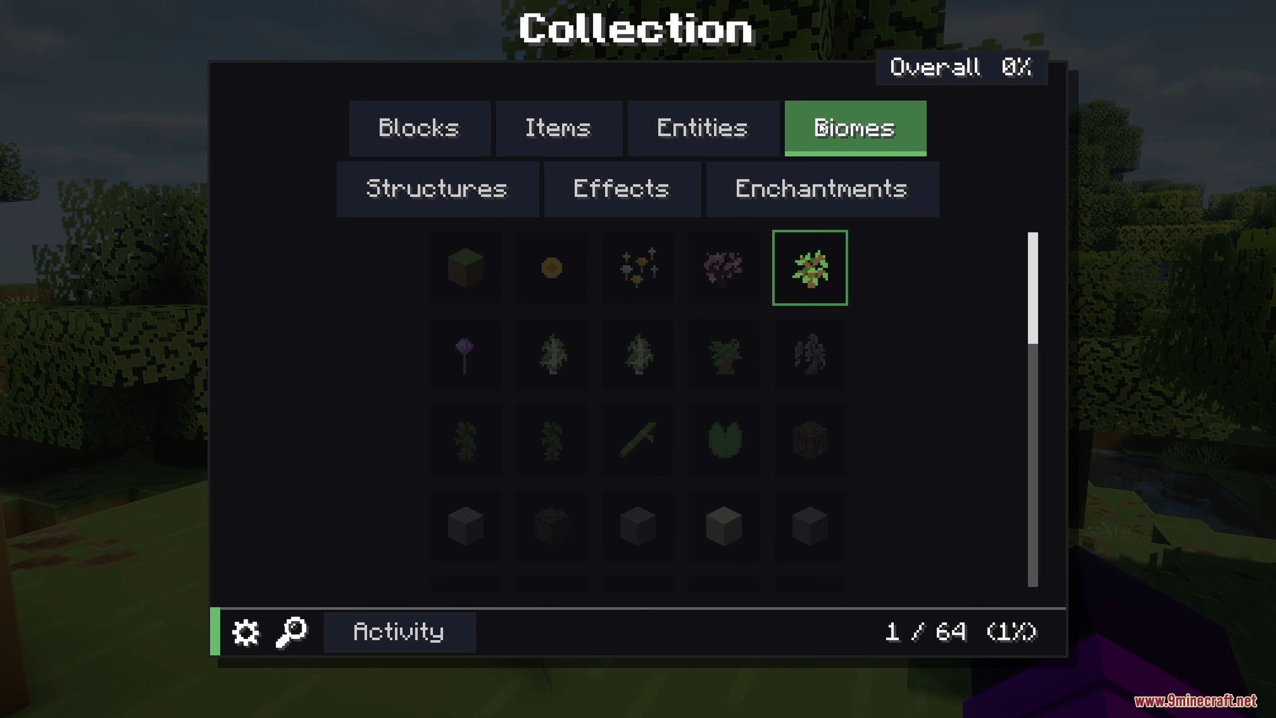 Collect Everything Mod Screenshot 4 The Collect Everything mod's menu showing the biomes collection