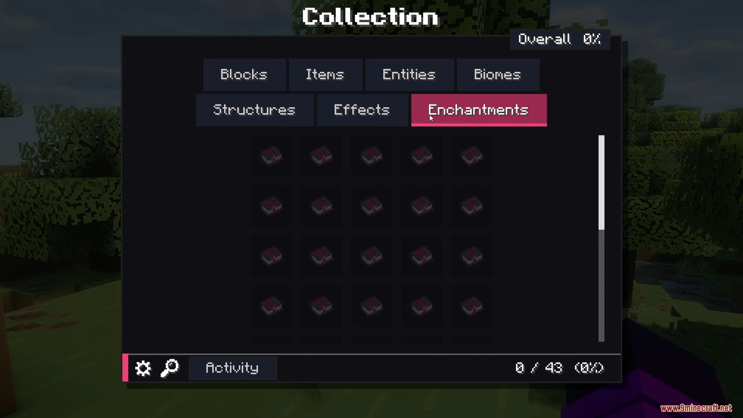 Collect Everything Mod Screenshot 5 The enchantments tab shows all undiscovered books in the collection