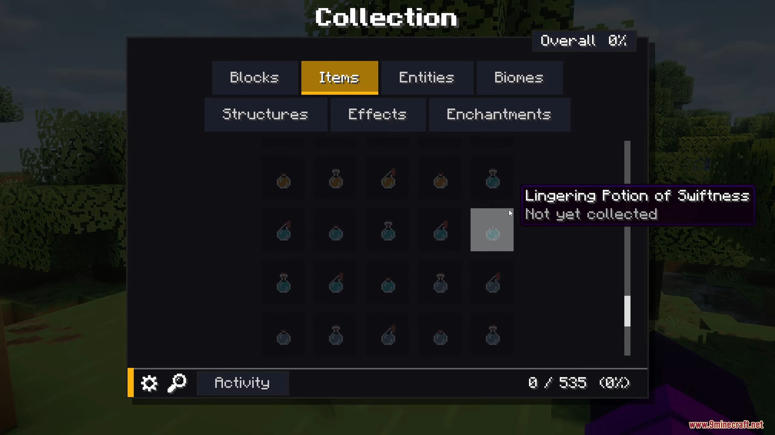 Collect Everything Mod Screenshot 6 Hovering over an uncollected potion in the items collection menu