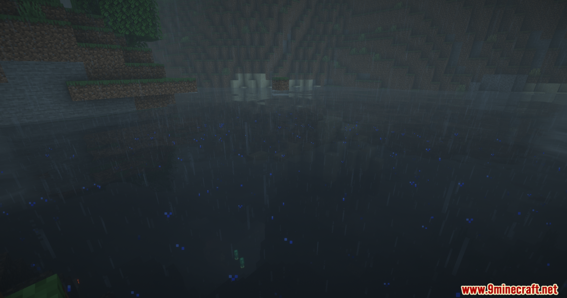 Cool Rain Reforged Mod Screenshot 2 Heavy rain falling over a dark body of water creating splash effects