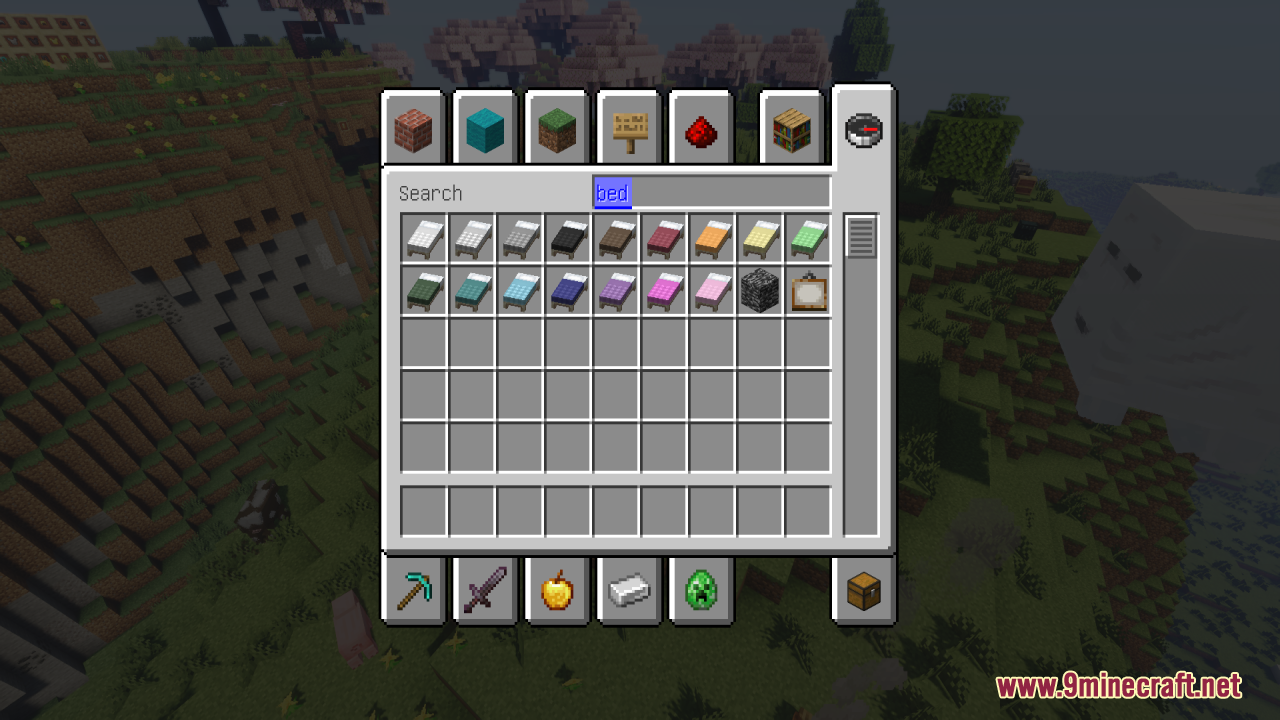 Cozy Nook Beds Resource Pack Screenshot 9 Player searching for beds in the creative inventory menu