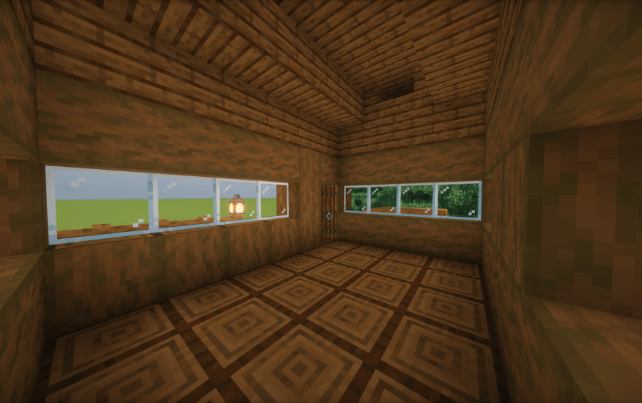 Cozy Spruce Log House Schematic Screenshots 2 Interior view of a spruce log house with large glass windows