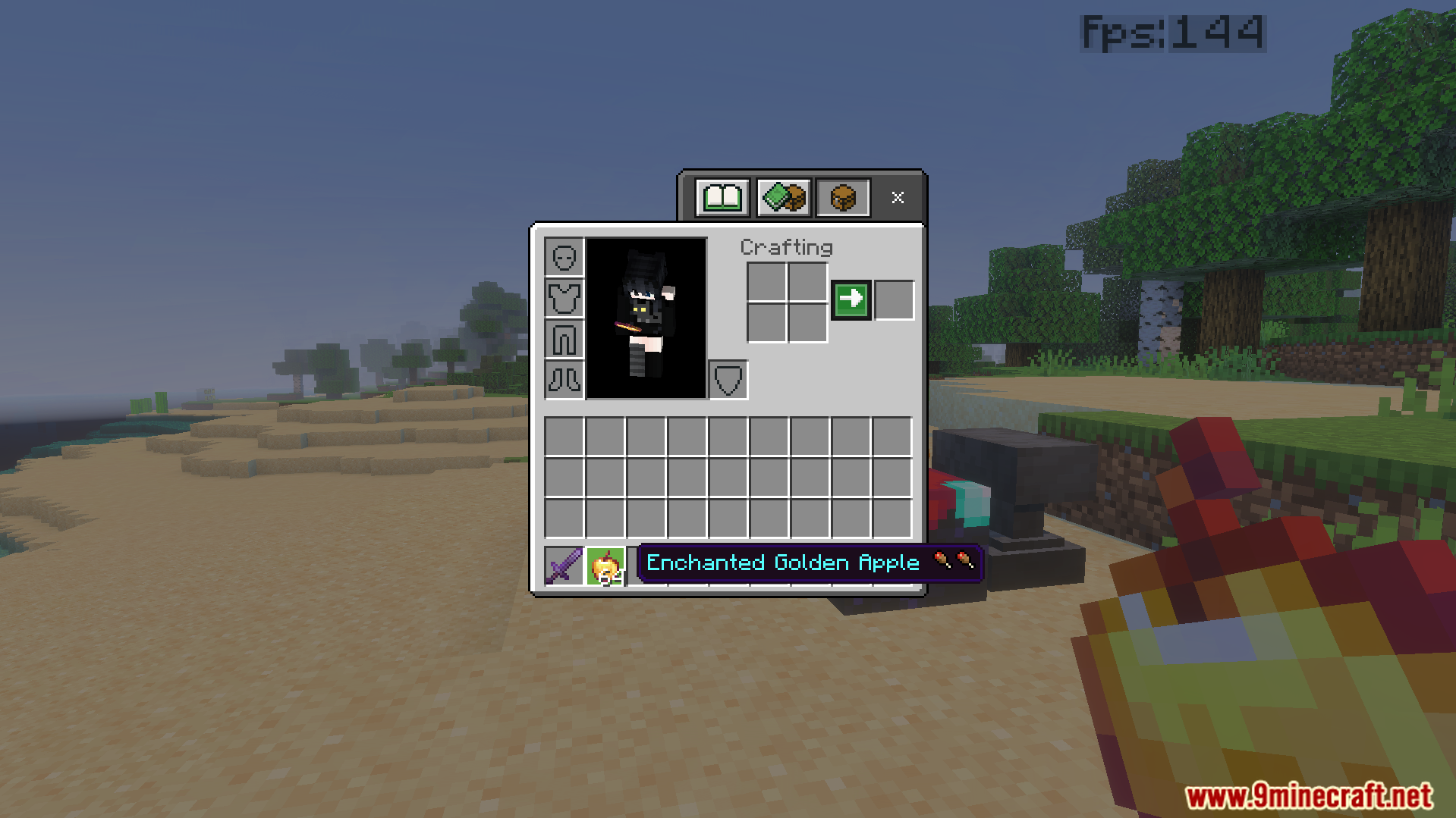 CraftStudios Better FPS Texture Pack Screenshot 7 Player inventory showing an enchanted golden apple with custom colored pixel art icons
