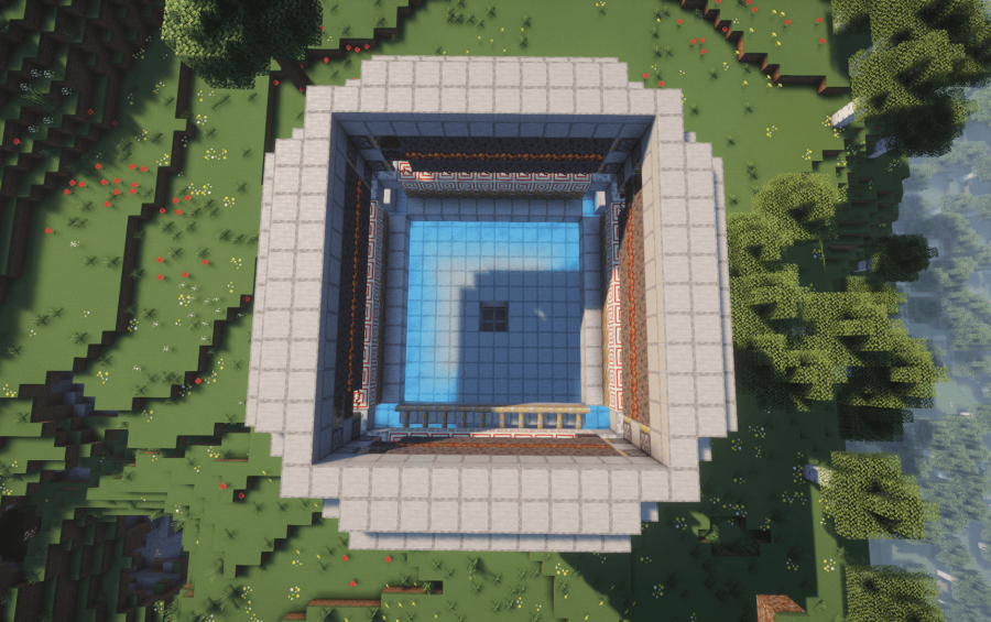Overhead view of a square stone structure for a creaking resin farm