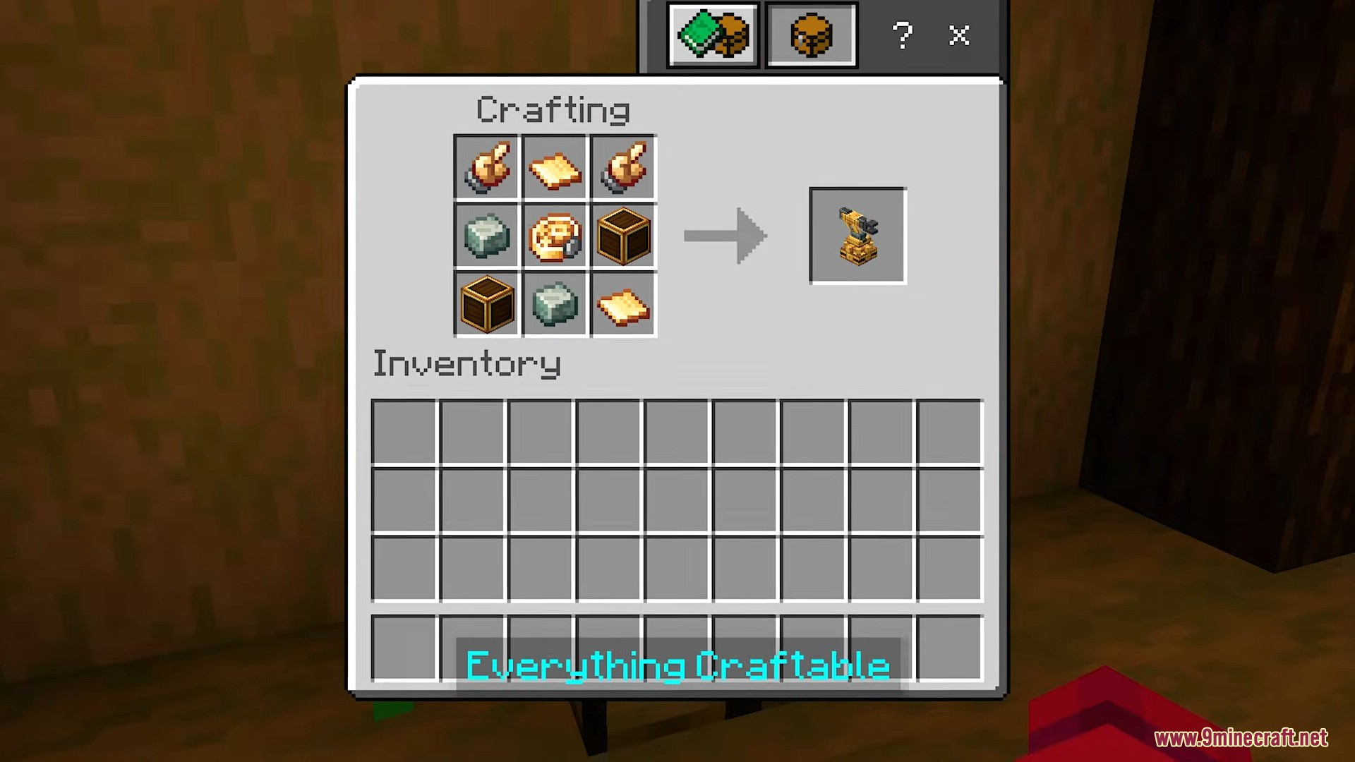 Player viewing the crafting recipe for a mechanical arm block