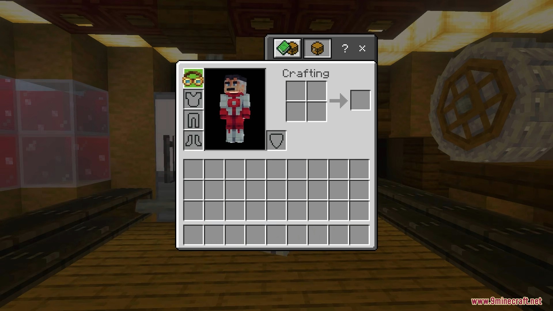 Player inventory showing character wearing engineer goggles near a cogwheel
