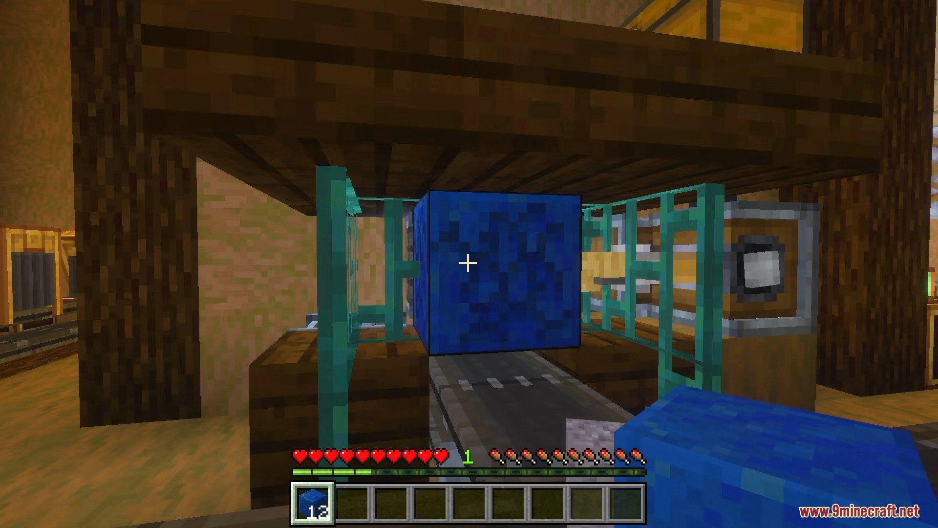 Player building an automated washing mechanism over a moving conveyor belt system