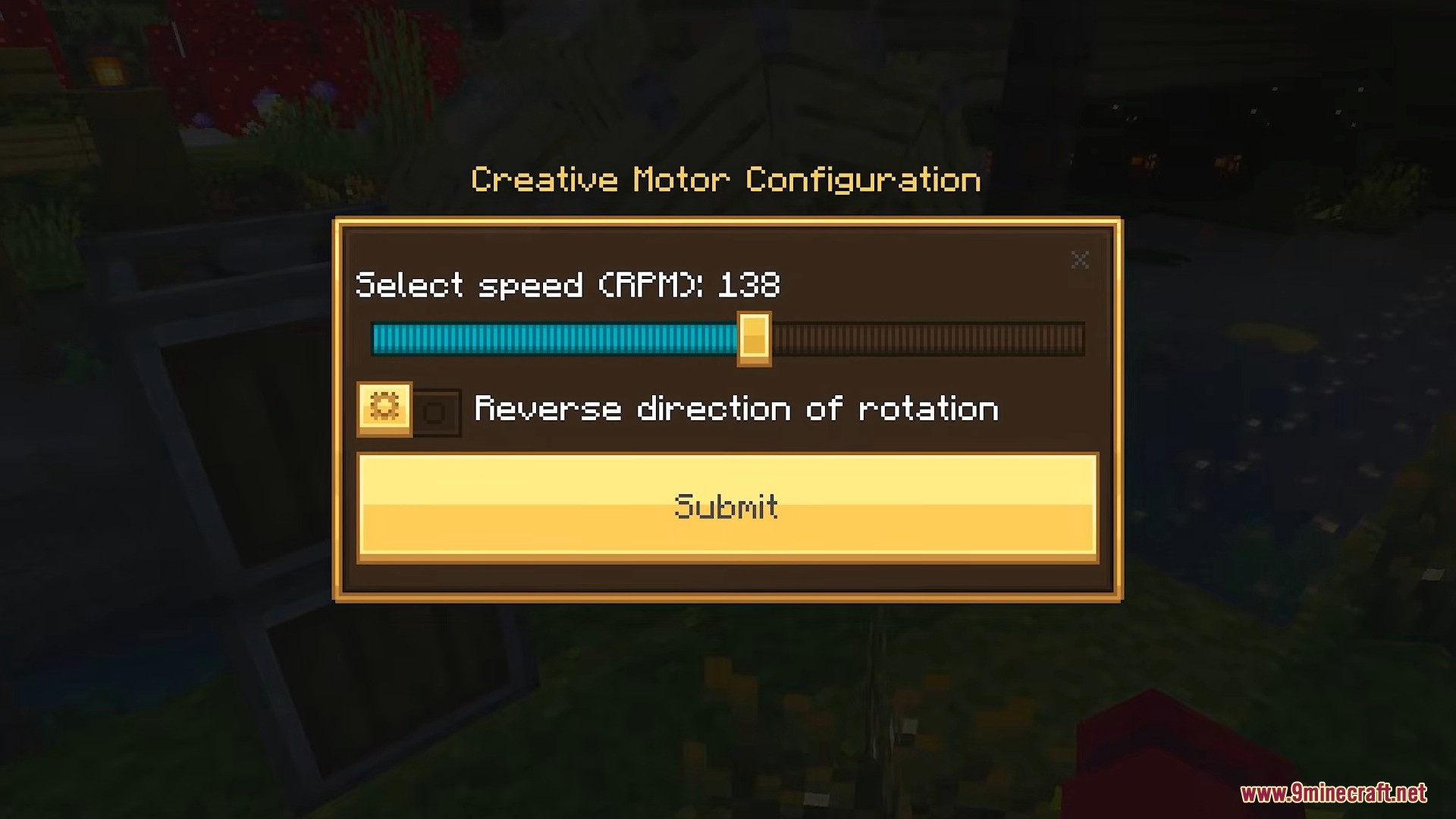 Creative motor configuration menu with a slider to adjust the rotation speed
