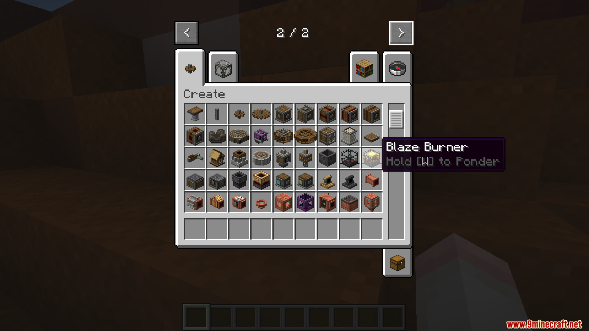 Creative inventory showing items from the Create mod