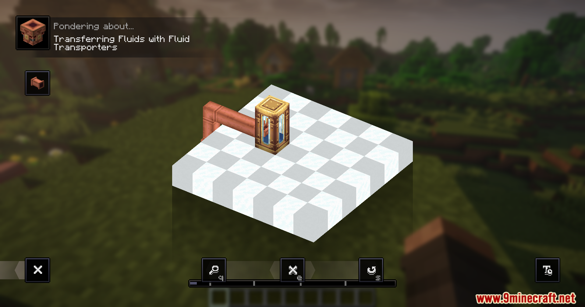 Create Fluidlogistic Mod Screenshot 2 A player ponders about transferring fluids with fluid transporters in Minecraft