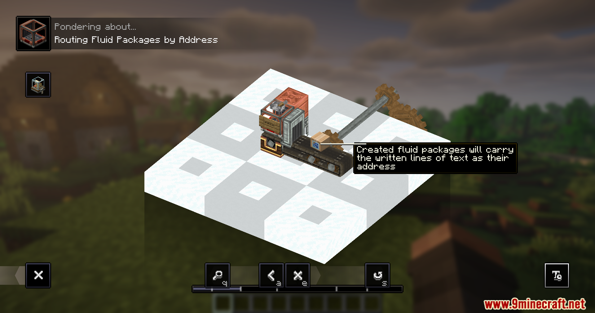 Create Fluidlogistic Mod Screenshot 5 Fluid packages on a conveyor belt with an address label