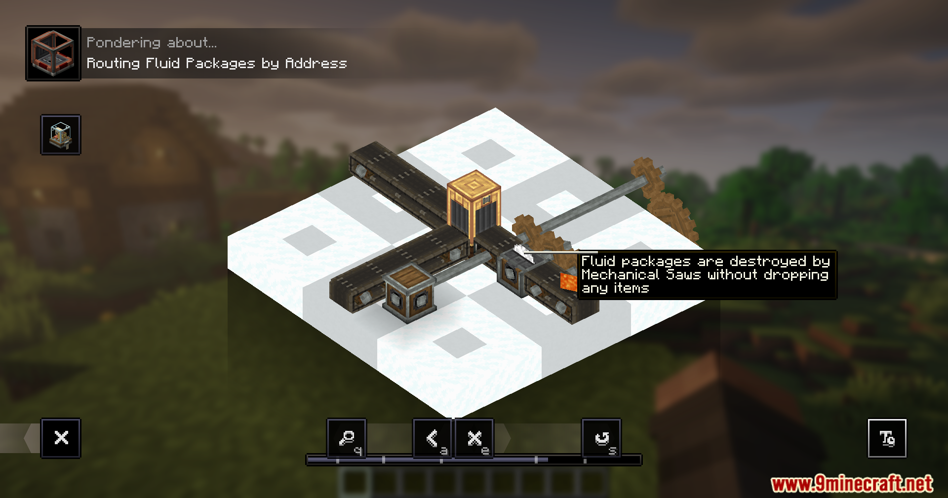 Create Fluidlogistic Mod Screenshot 7 A mechanical saw destroying a fluid package on a conveyor belt