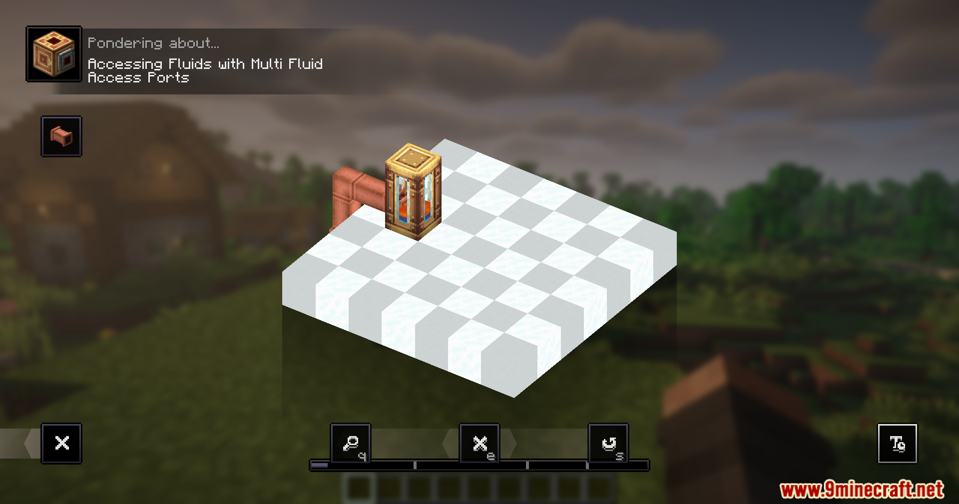 Create Fluidlogistic Mod Screenshot 9 A single fluid tank connected to a pipe on a checkered platform