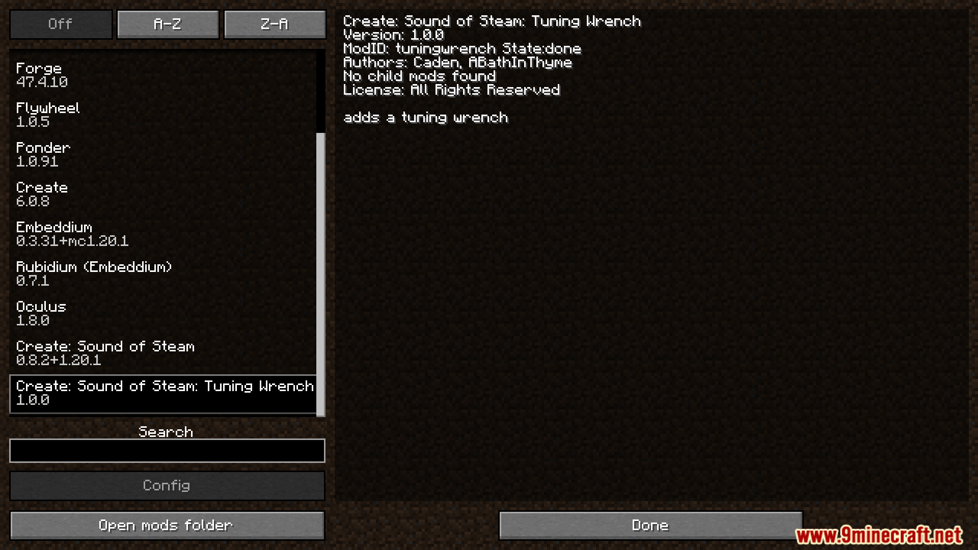 Create Sound of Steam Tuning Wrench mod information screen