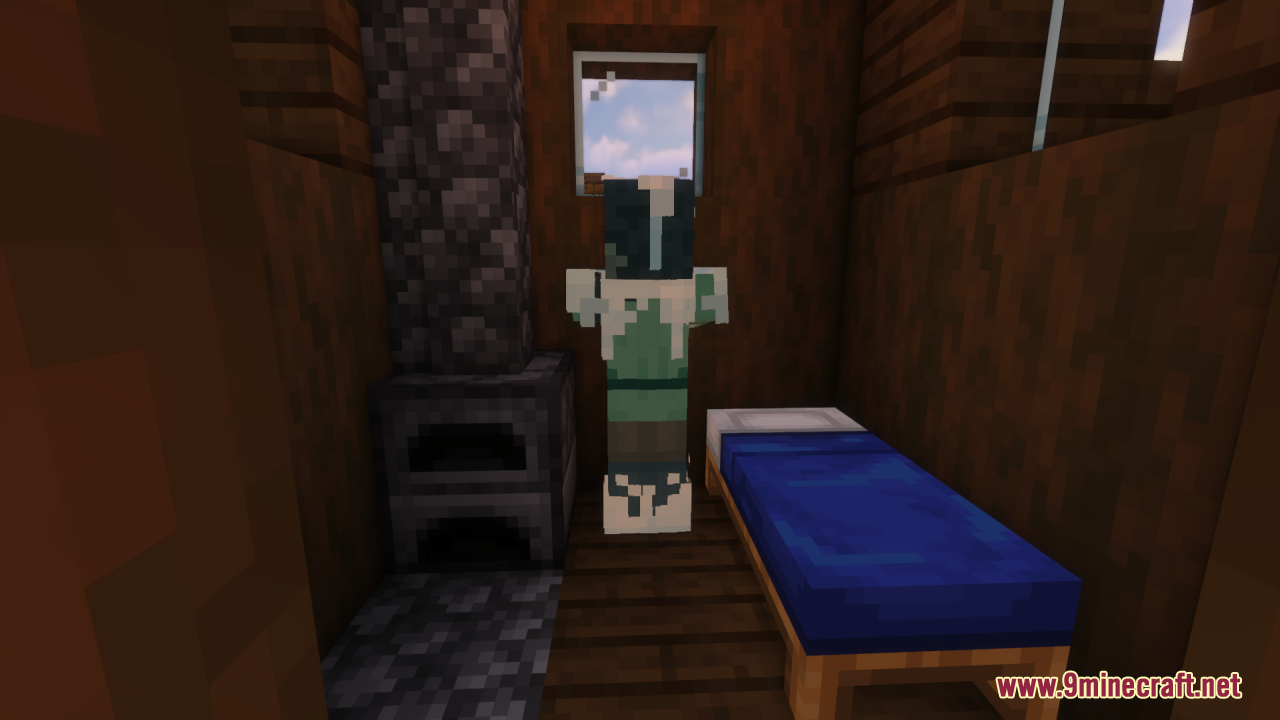 Creatures+ Animated Resource Pack Screenshot 10 Frozen zombie variant standing inside a wooden room next to a blue bed