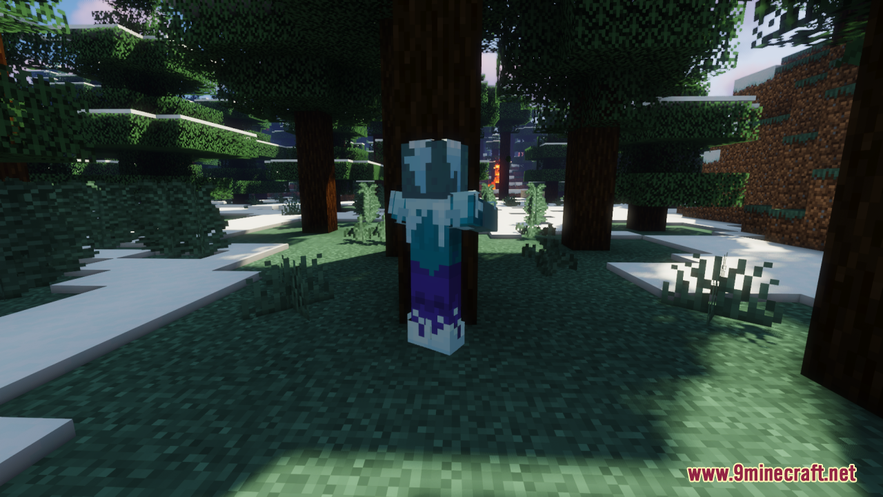 Creatures+ Animated Resource Pack Screenshot 4 Frozen zombie mob with custom textures standing in a snowy forest area