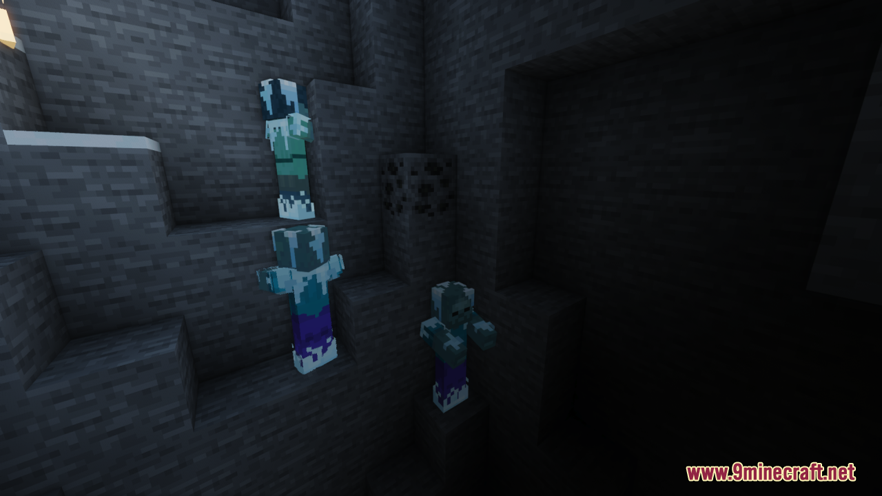 Creatures+ Animated Resource Pack Screenshot 7 Two frozen zombies standing in a dark snowy cave environment