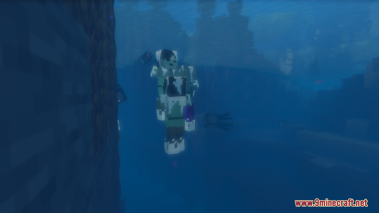 Creatures+ Animated Resource Pack Screenshot 8 An animated drowned zombie swimming underwater in a dark ocean