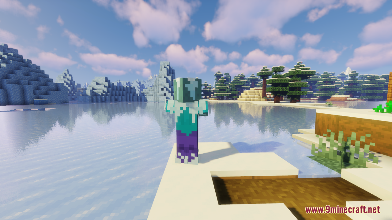 Creatures+ Animated Resource Pack Screenshot 9 Custom frozen zombie variant standing on a snowy shore near water and icebergs