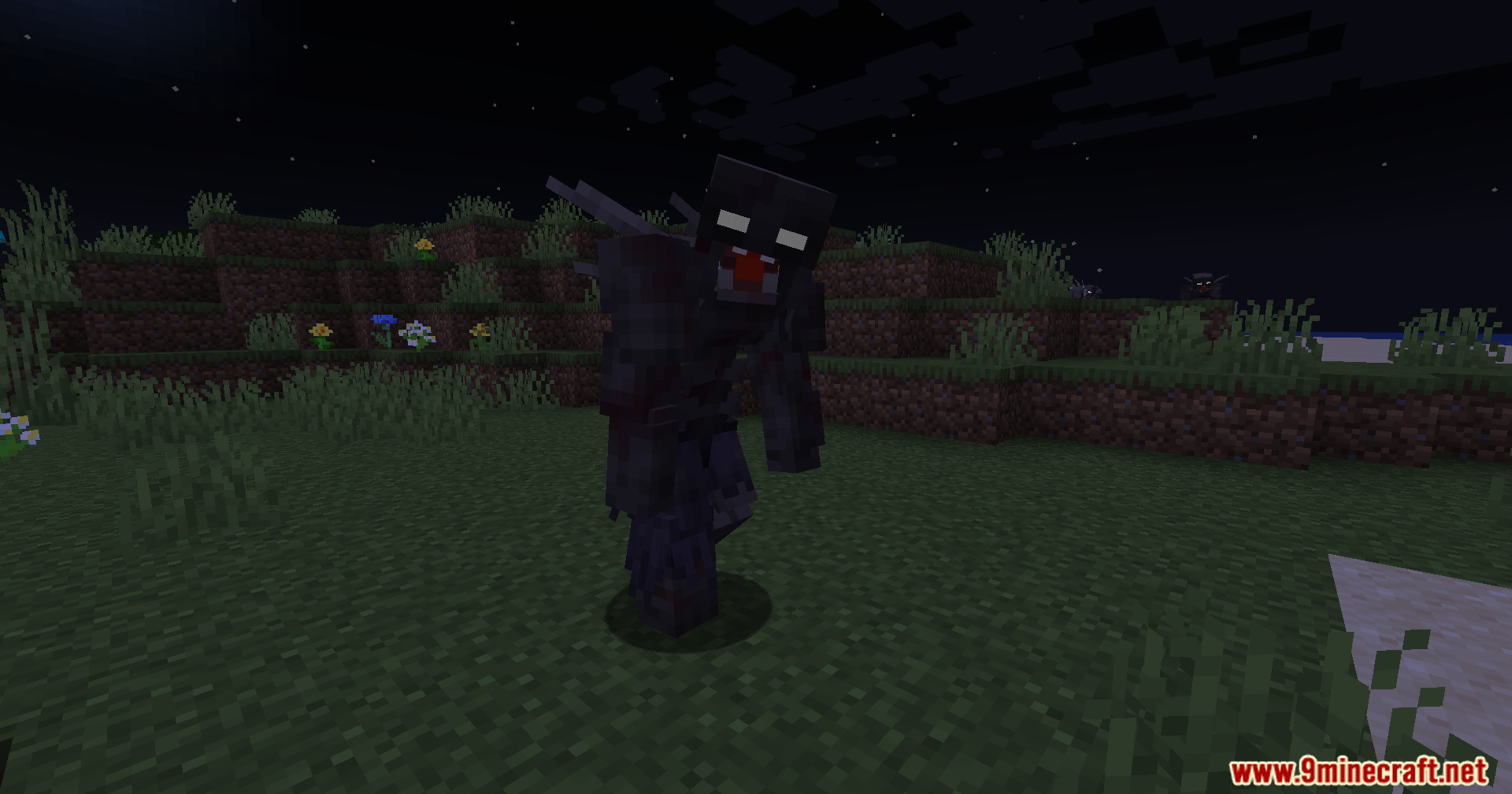 Tall dark custom zombie creature standing in a grassy field