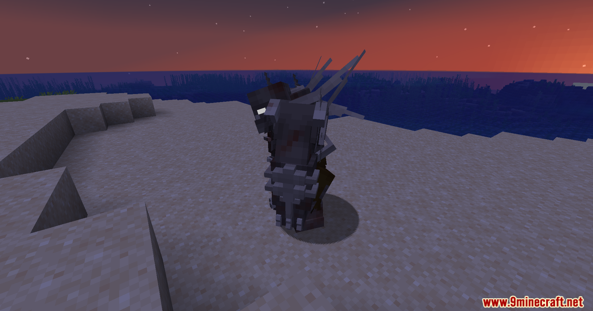 Powerful custom zombie creature standing on sand near the ocean