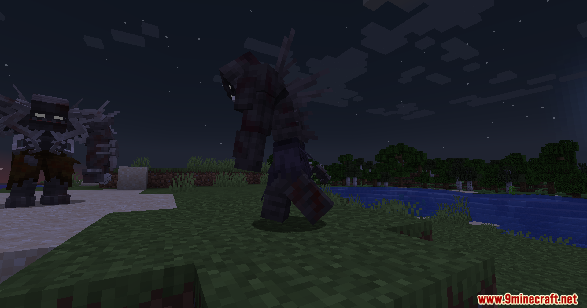 Custom feral zombie walking on grass at night