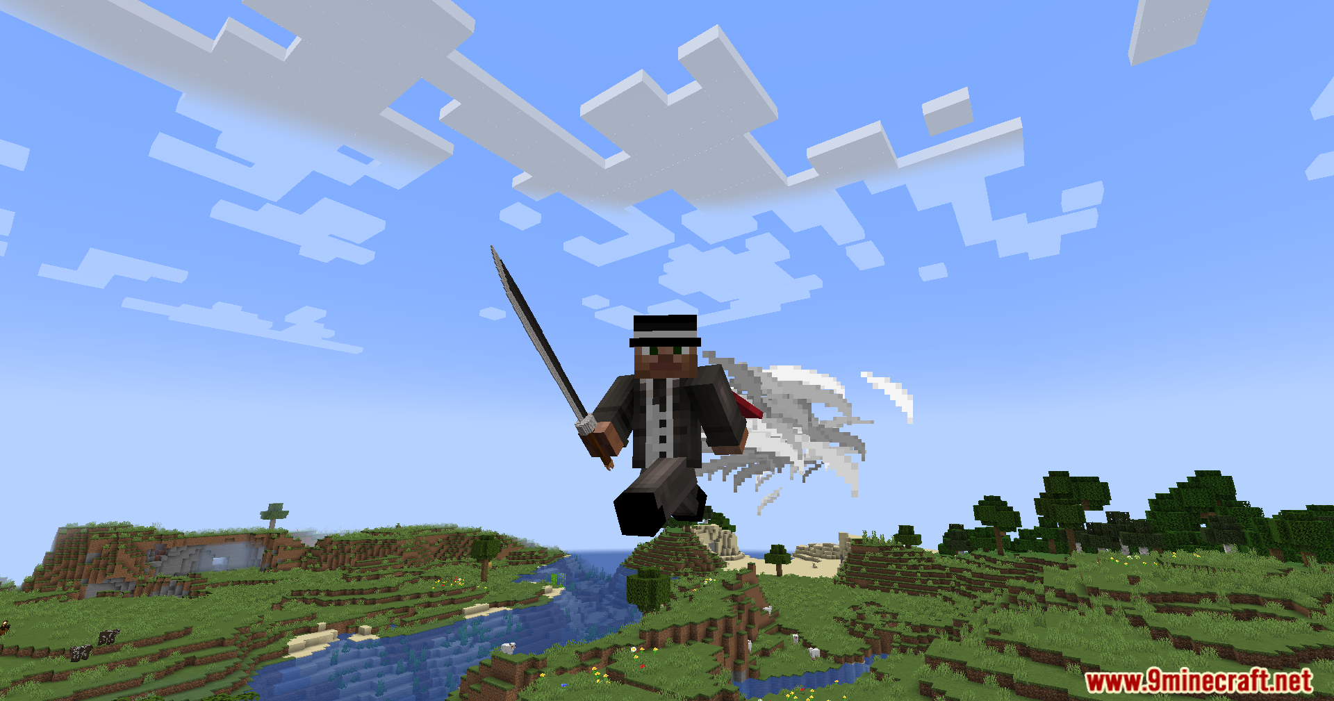 Character flying through the sky with a dragon spirit
